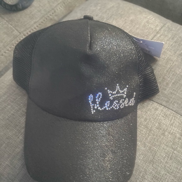 Black Glitter Cap with Rhinestone Logo - Picture 1 of 2